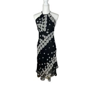 Citi Dress Black w/ White Polka Dot Halter Fit & Flare Semi Sheer Midi Dress 4